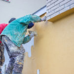 Builder,Workers,Plastering,Exterior,Wall,,Facade,Plasterers,At,Work.